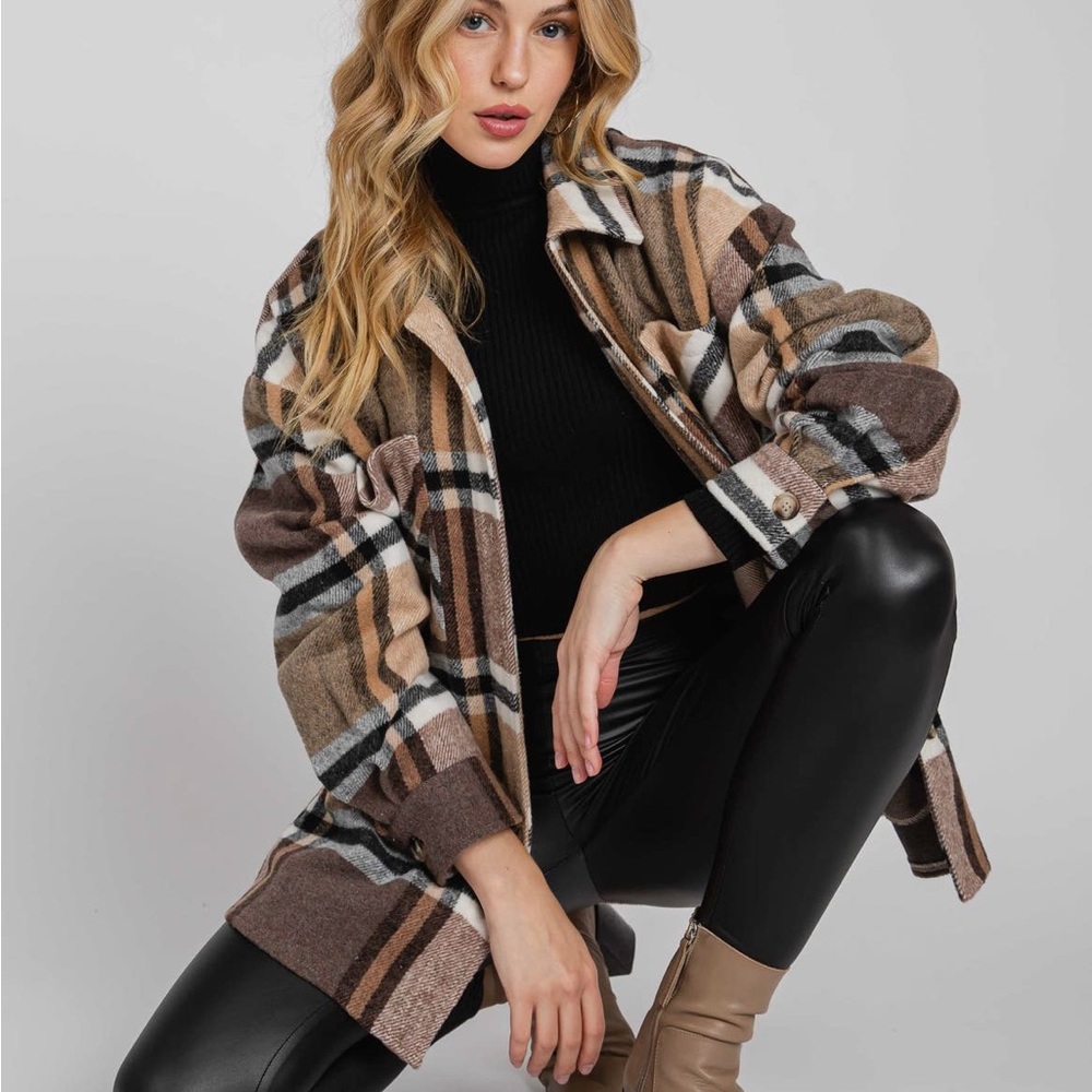 Fall trends! Oversized Plaid Shirt Jacket Flannel